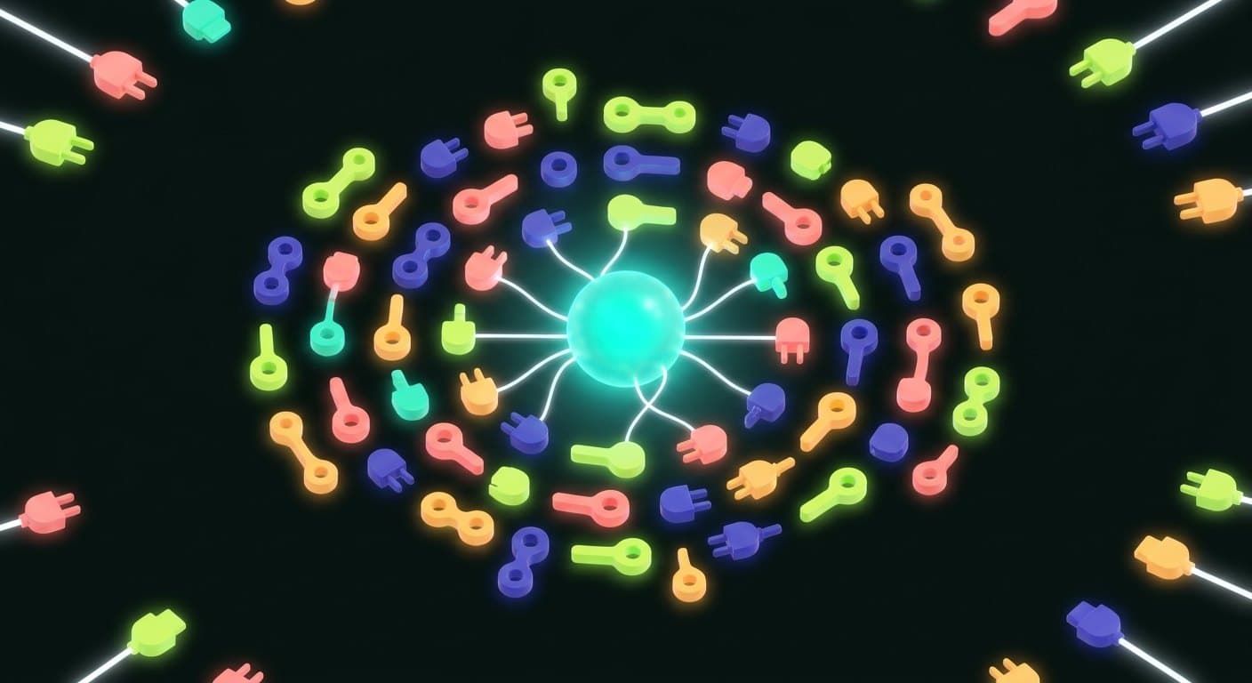 A central core ringed by a growing constellation of connector tokens